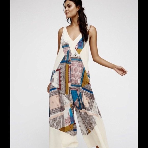 Free People Pants - Free people wide leg patchwork jumpsuit.